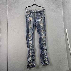 Rockstar Original Men Jeans 29X32 Blue Denim Stacked Flared RSM205 Distressed